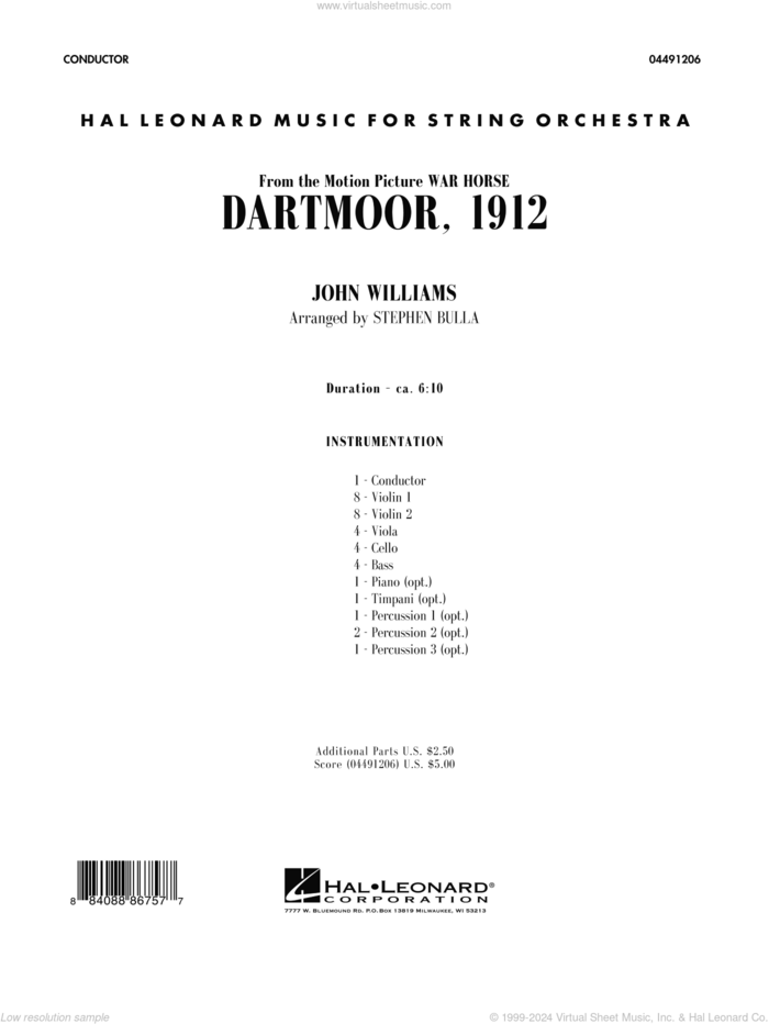 Dartmoor, 1912 (from War Horse) sheet music for orchestra (orchestra, cello) by John Williams and Stephen Bulla, intermediate skill level