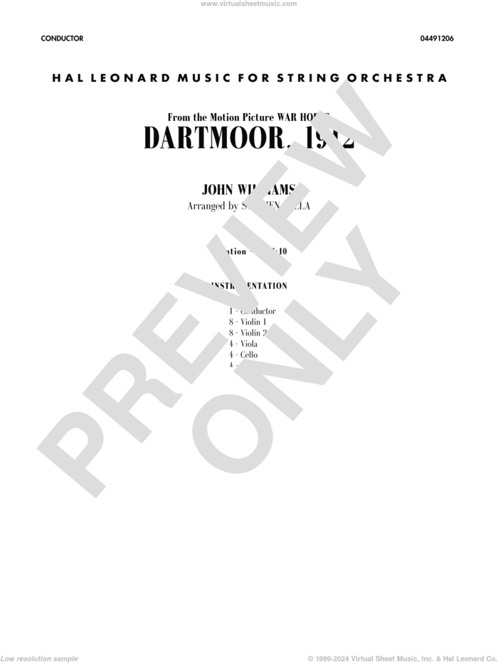 Dartmoor, 1912 (from War Horse) sheet music for orchestra (orchestra, percussion 1) by John Williams and Stephen Bulla, intermediate skill level