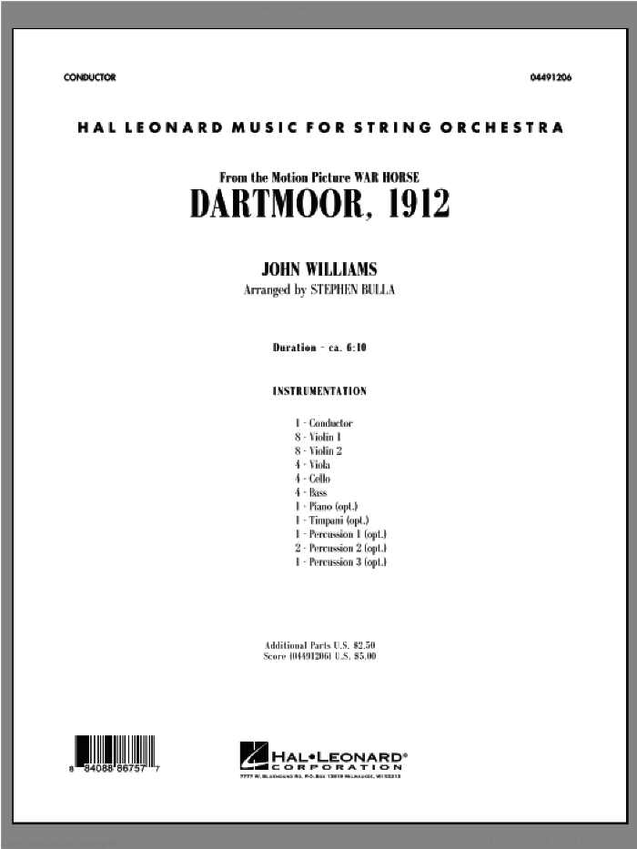 Dartmoor, 1912 (from 'War Horse') (COMPLETE) sheet music for orchestra by John Williams and Stephen Bulla, intermediate skill level