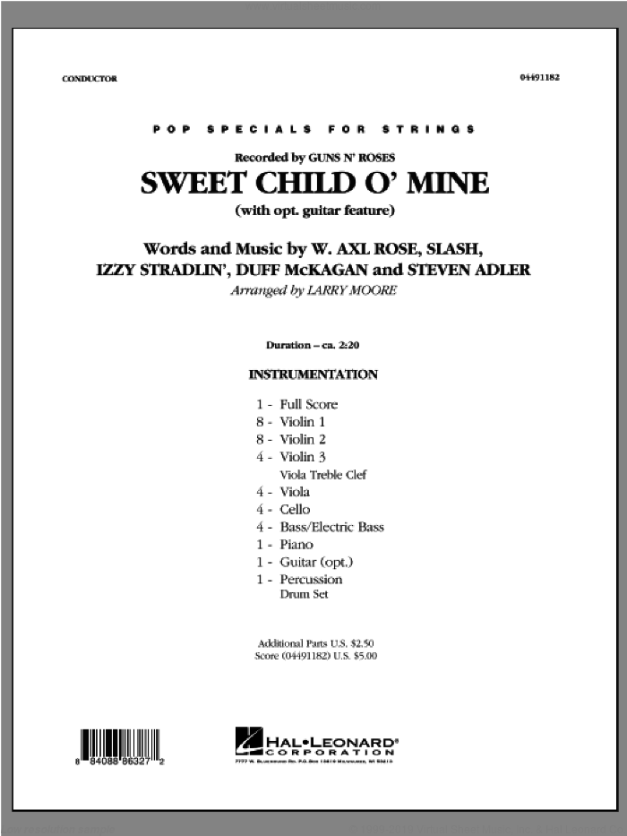 Sweet Child O' Mine (COMPLETE) sheet music for orchestra by Larry Moore, intermediate skill level