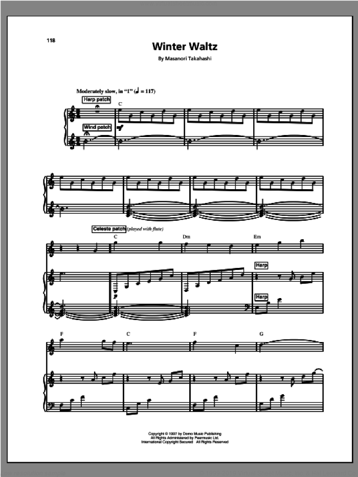 Winter Waltz sheet music for voice and piano by Kitaro and Masanori Takahashi, intermediate skill level
