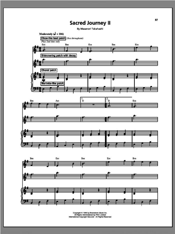 Sacred Journey I And II sheet music for voice and piano by Kitaro and Masanori Takahashi, intermediate skill level
