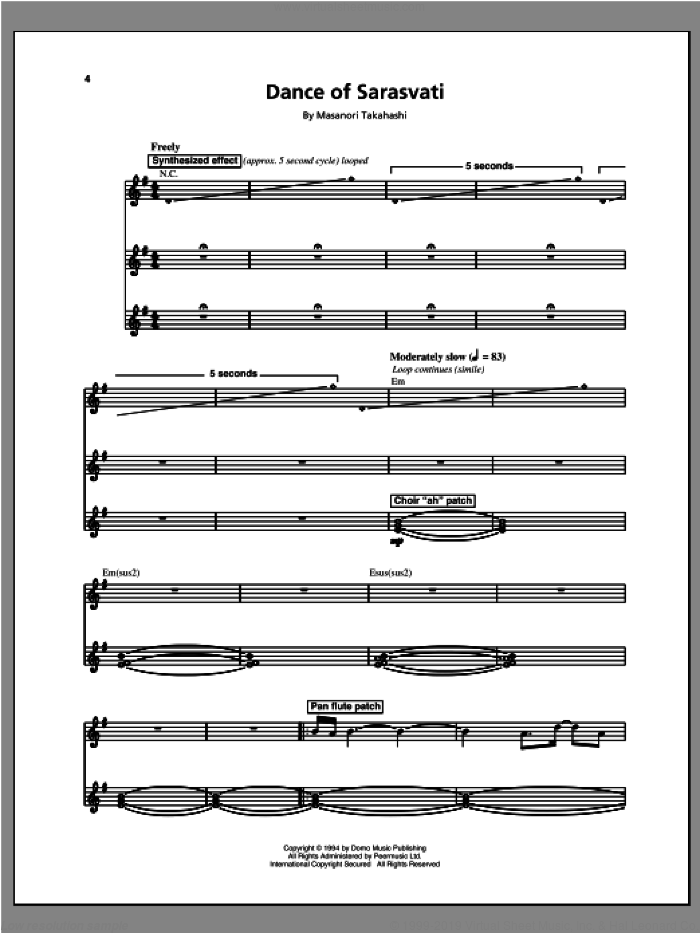 Dance Of Sarasvati sheet music for voice and piano by Kitaro and Masanori Takahashi, intermediate skill level