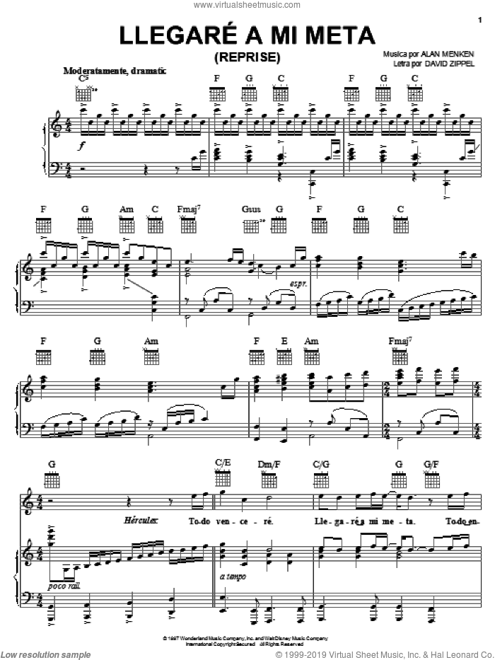Llegare A Mi Meta (Reprise) sheet music for voice, piano or guitar by Alan Menken and David Zippel, intermediate skill level