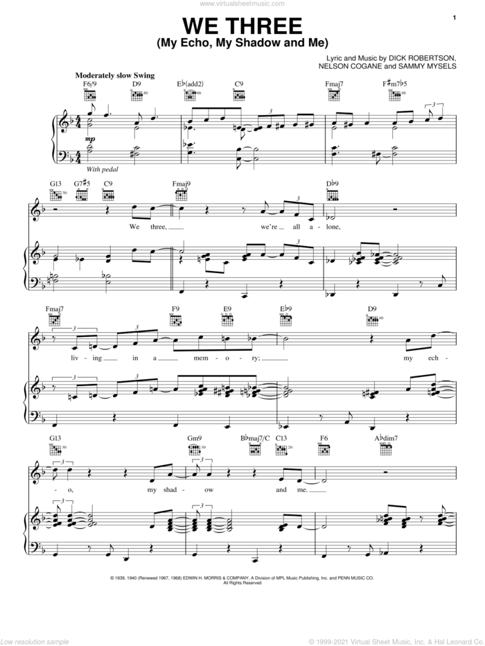 We Three (My Echo, My Shadow And Me) sheet music for voice, piano or guitar by Paul McCartney, Dick Robertson, Nelson Cogane and Sammy Mysels, intermediate skill level