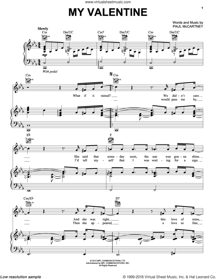 My Valentine sheet music for voice, piano or guitar by Paul McCartney, intermediate skill level