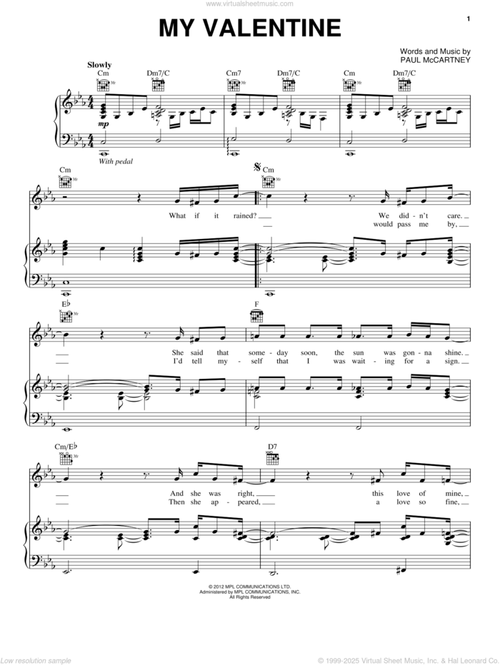 My Valentine sheet music for voice, piano or guitar by Paul McCartney, intermediate skill level