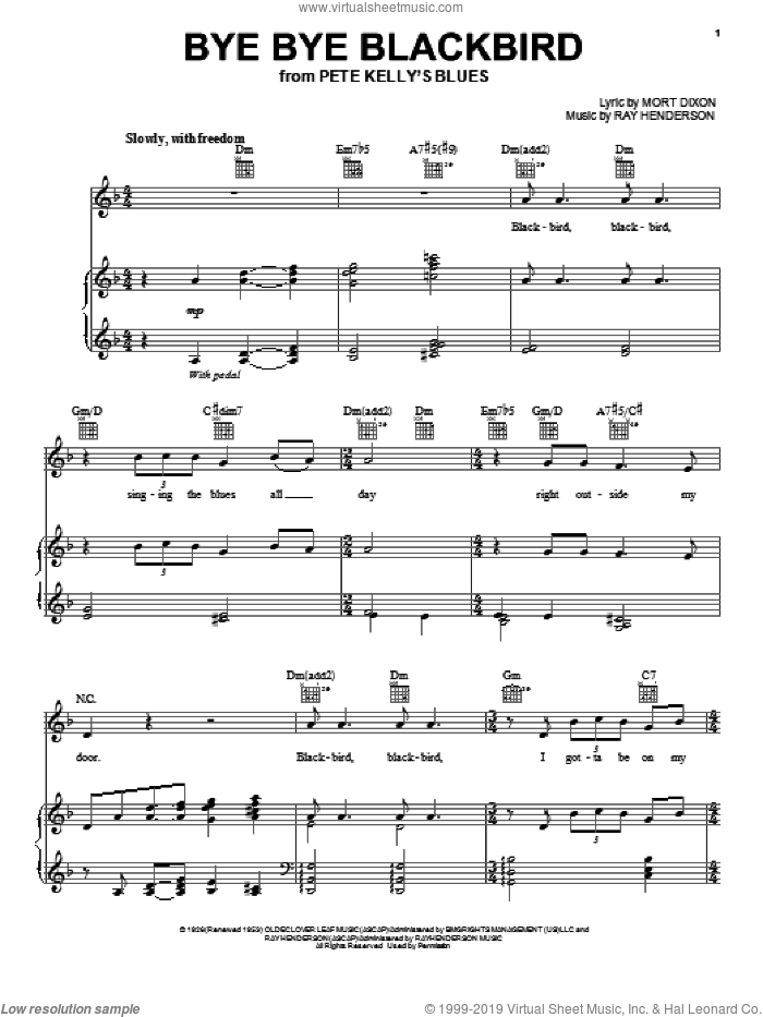 Bye Bye Blackbird sheet music for voice, piano or guitar by Paul McCartney, Mort Dixon and Ray Henderson, intermediate skill level