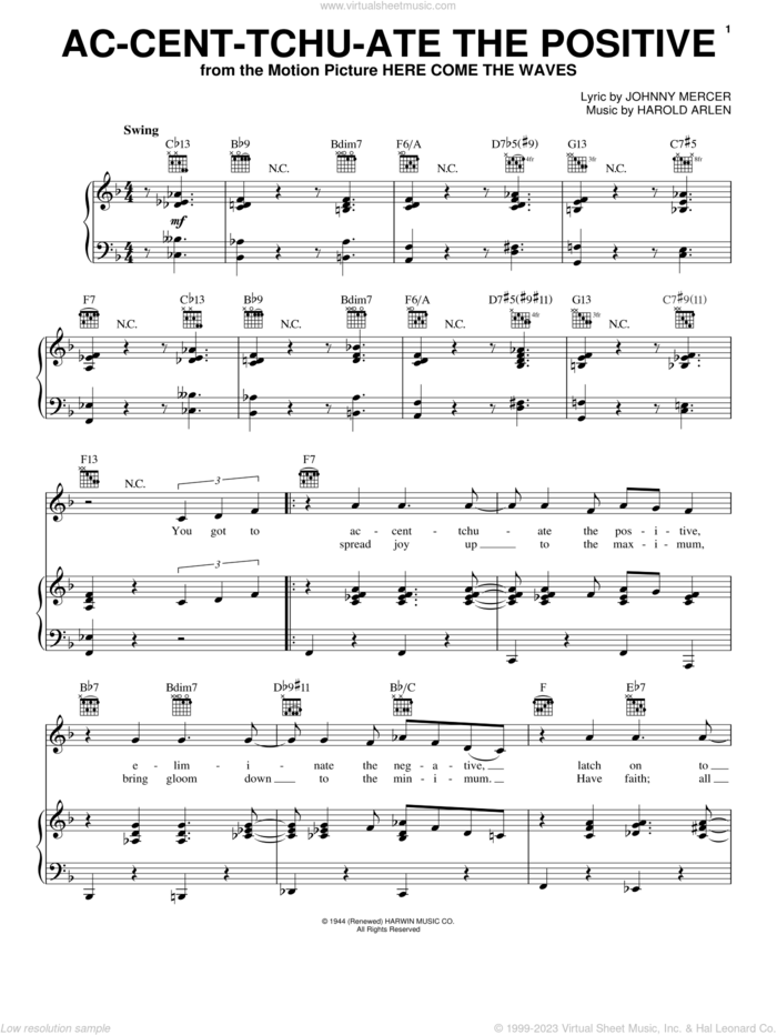 Ac-cent-tchu-ate The Positive sheet music for voice, piano or guitar by Paul McCartney, Harold Arlen and Johnny Mercer, intermediate skill level