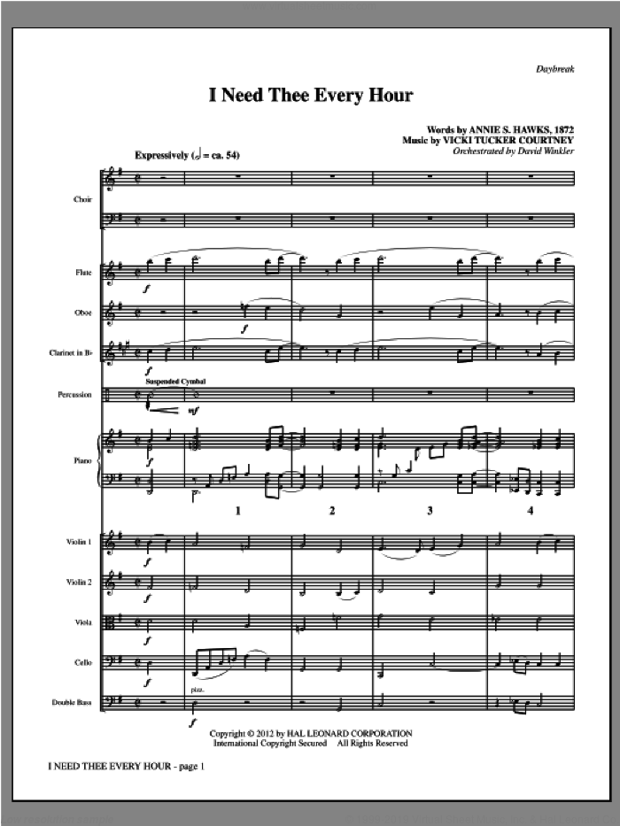 I Need Thee Every Hour (complete set of parts) sheet music for orchestra/band by Vicki Tucker Courtney and Annie S. Hawks, intermediate skill level