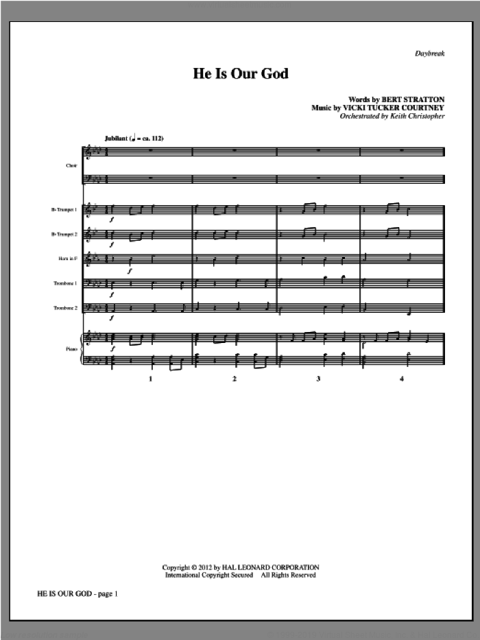 He Is Our God (complete set of parts) sheet music for orchestra/band (Brass) by Vicki Tucker Courtney and Bert Stratton, intermediate skill level
