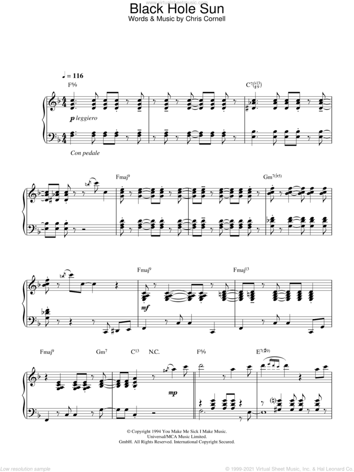 Black Hole Sun (Jazz Version) sheet music for piano solo by Soundgarden and Chris Cornell, intermediate skill level