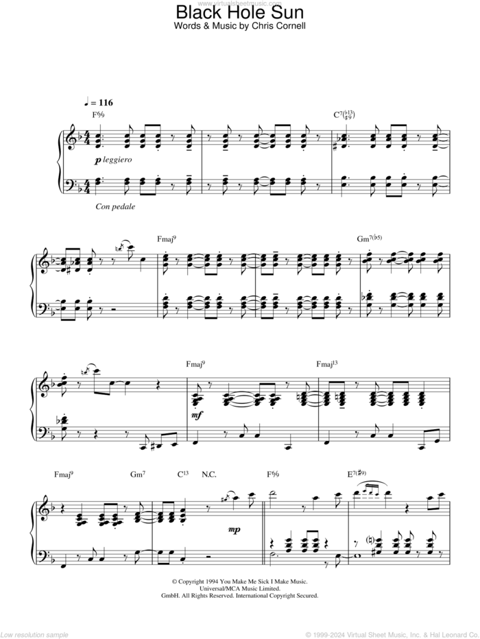 Black Hole Sun (Jazz Version) sheet music for piano solo by Soundgarden and Chris Cornell, intermediate skill level