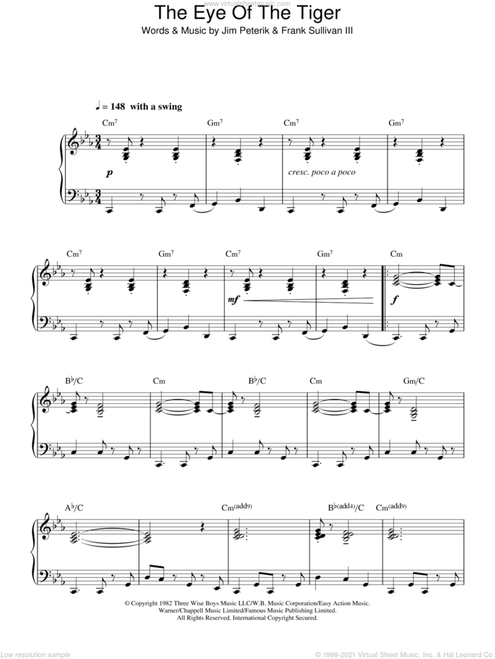 Eye Of The Tiger (Jazz Version) sheet music for piano solo by Survivor, Frank Sullivan and Jim Peterik, intermediate skill level