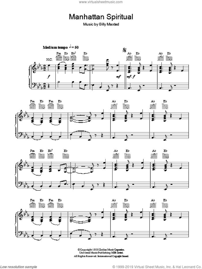 Manhattan Spiritual sheet music for piano solo by The Back O Town Syncopators and Billy Maxted, intermediate skill level