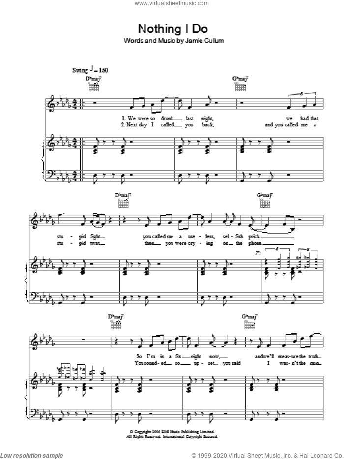 Nothing I Do sheet music for voice, piano or guitar by Jamie Cullum, intermediate skill level