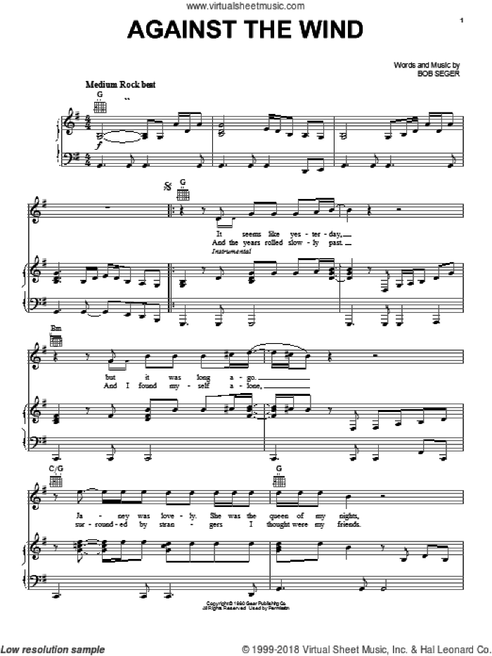 Bob Seger (complete set of parts) sheet music for voice, piano or guitar by Bob Seger and Bob Seger & The Silver Bullet Band, intermediate skill level