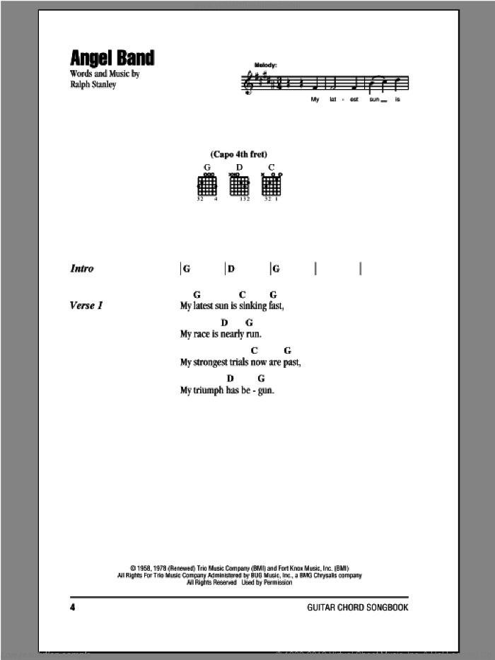Angel Band sheet music for guitar (chords) by The Stanley Brothers and Ralph Stanley, intermediate skill level
