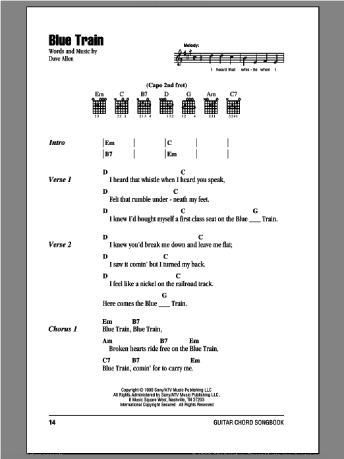 Blue Train sheet music for guitar (chords) by Nashville Bluegrass Band and Dave Allen, intermediate skill level