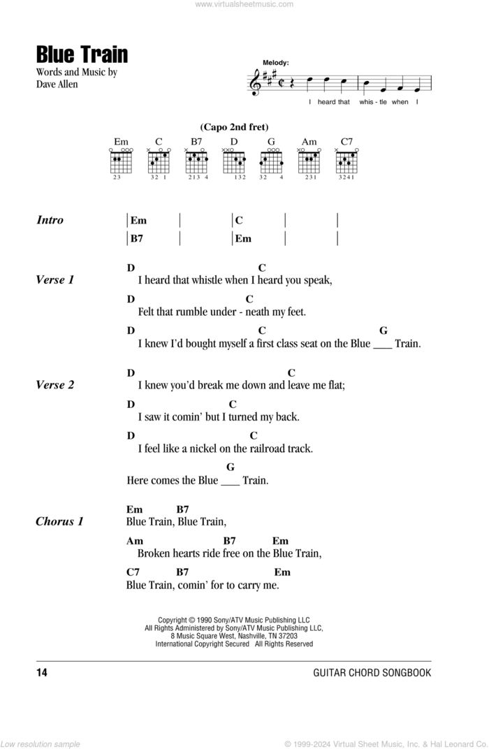 Blue Train sheet music for guitar (chords) by Nashville Bluegrass Band and Dave Allen, intermediate skill level