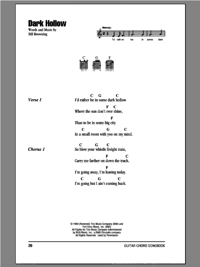 Dark Hollow sheet music for guitar (chords) by Grateful Dead and Bill Browning, intermediate skill level