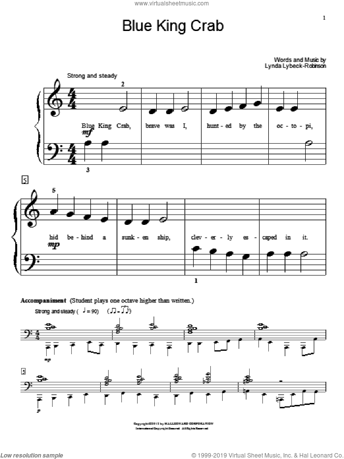Blue King Crab sheet music for piano solo (elementary) by Lynda Lybeck-Robinson and Miscellaneous, beginner piano (elementary)