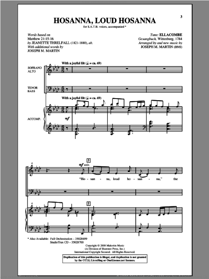 Hosanna, Loud Hosanna sheet music for choir (SATB: soprano, alto, tenor, bass) by Joseph M. Martin, intermediate skill level