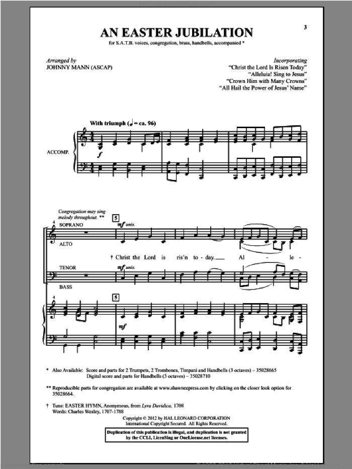 All Hail The Power Of Jesus' Name sheet music for choir (SATB: soprano, alto, tenor, bass) by Johnny Mann, intermediate skill level