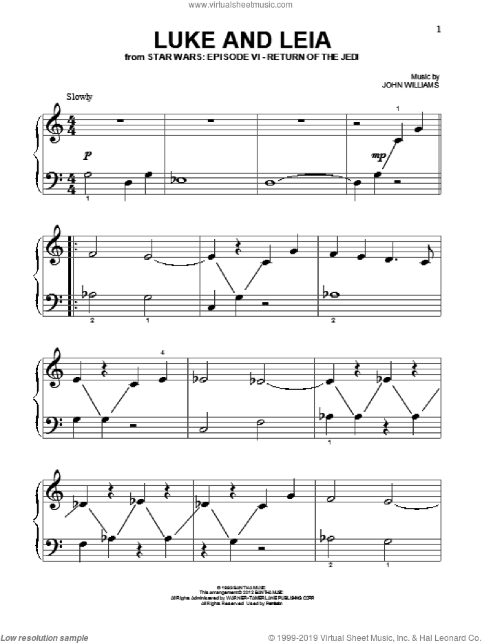 Luke And Leia (from Star Wars: Return of the Jedi), (beginner) sheet music for piano solo by John Williams and Star Wars (Movie), beginner skill level