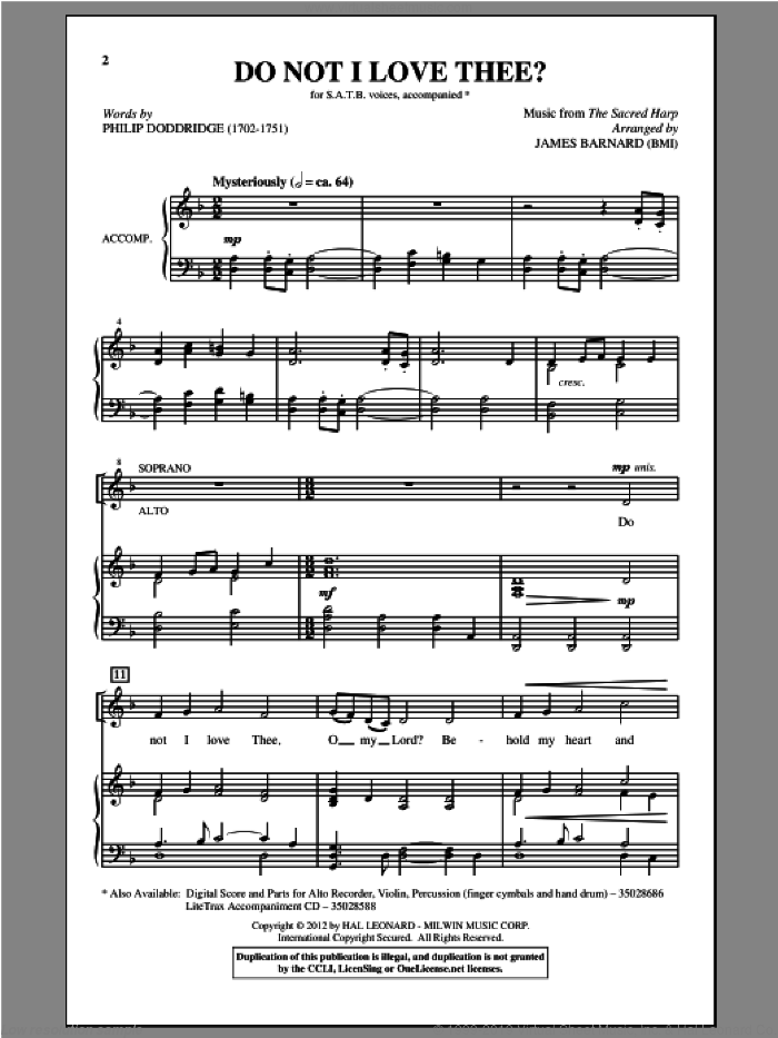 Do Not I Love Thee? sheet music for choir (SATB: soprano, alto, tenor, bass) by James Barnard, intermediate skill level
