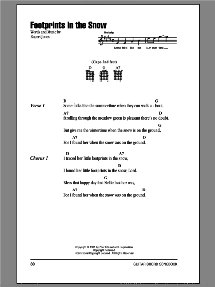 Footprints In The Snow sheet music for guitar (chords) by Rupert Jones, intermediate skill level