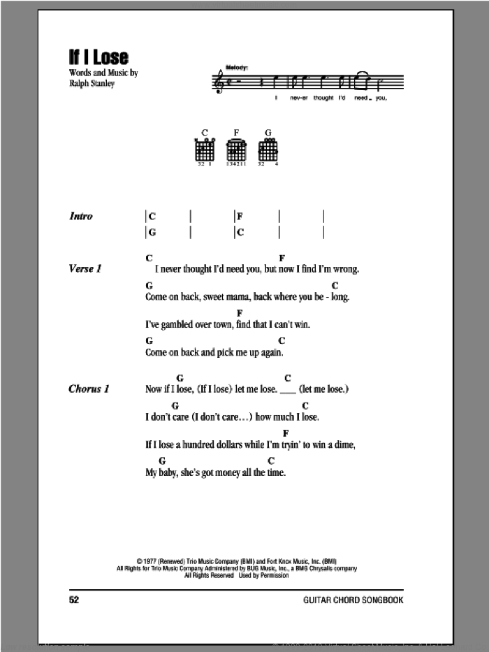 If I Lose sheet music for guitar (chords) by Ralph Stanley, intermediate skill level