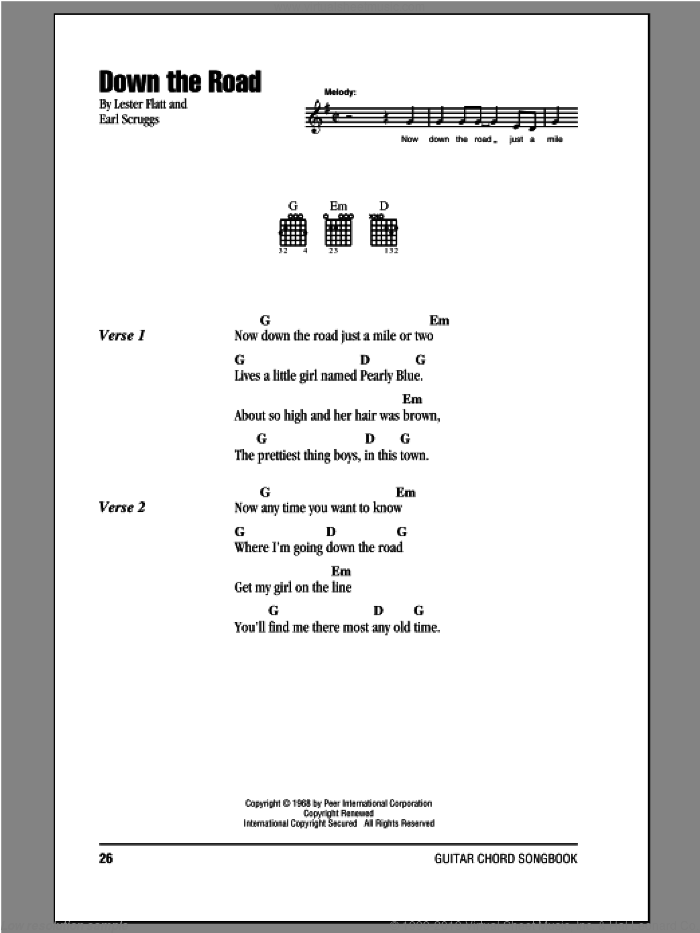 Down The Road sheet music for guitar (chords) by Flatt & Scruggs, Earl Scruggs and Lester Flatt, intermediate skill level