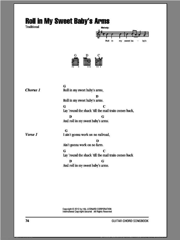 Roll In My Sweet Baby's Arms sheet music for guitar (chords), intermediate skill level