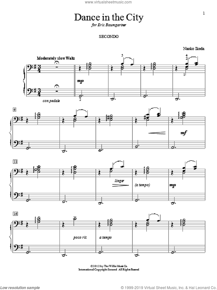 Dance In The City sheet music for piano four hands by Naoko Ikeda, intermediate skill level