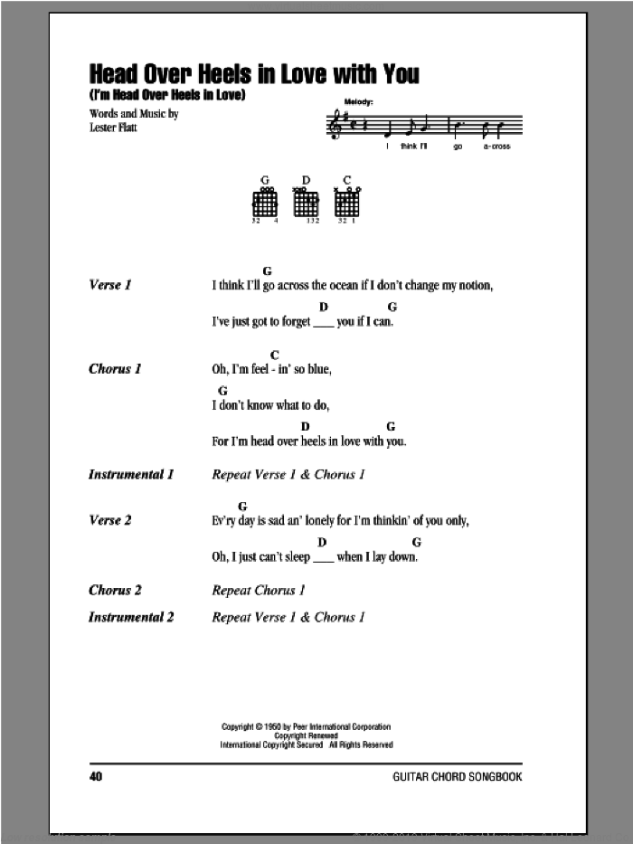 Head Over Heels In Love With You (I'm Head Over Heels In Love) sheet music for guitar (chords) by Lester Flatt, intermediate skill level
