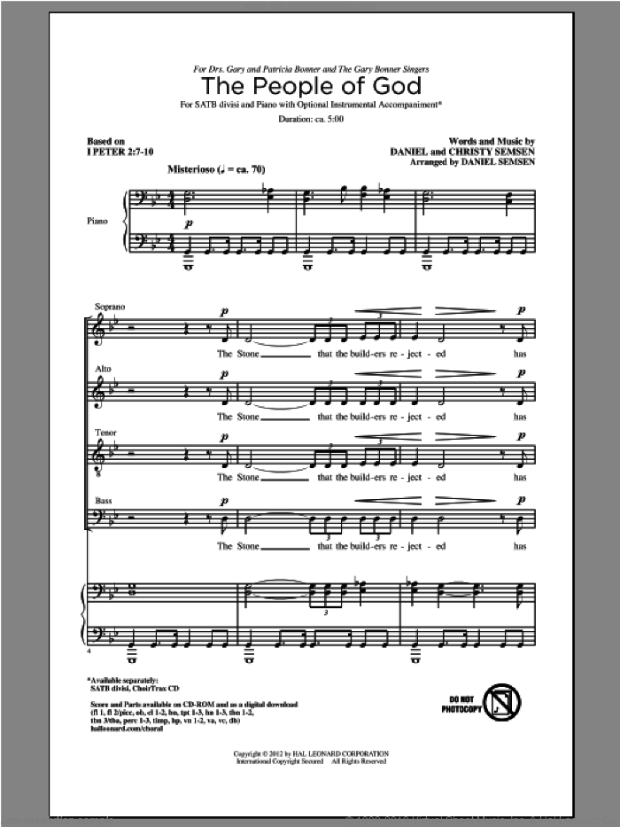The People Of God sheet music for choir (SATB: soprano, alto, tenor, bass) by Daniel Semsen and Christy Semsen, intermediate skill level