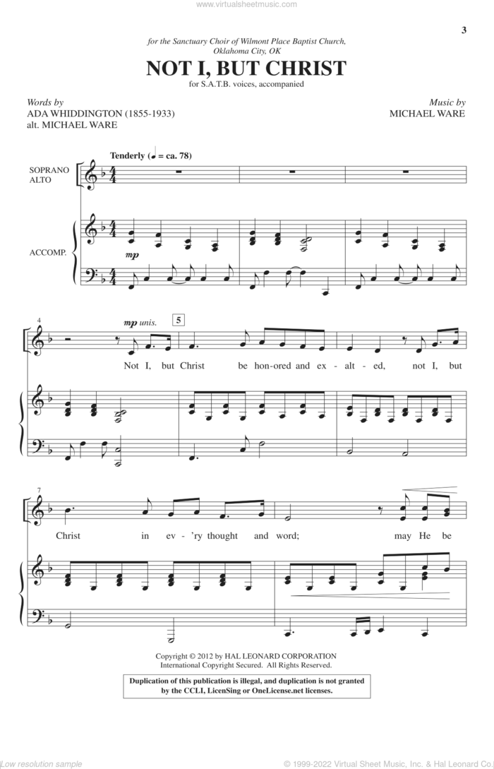Not I, But Christ sheet music for choir (SATB: soprano, alto, tenor, bass) by Michael Ware and Ada Whiddington, intermediate skill level