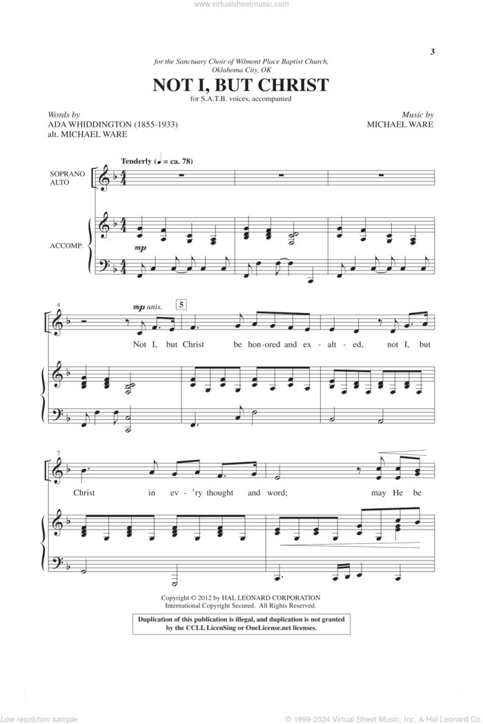 Not I, But Christ sheet music for choir (SATB: soprano, alto, tenor, bass) by Michael Ware and Ada Whiddington, intermediate skill level