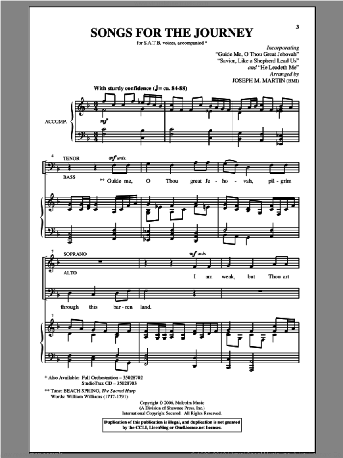 Songs For The Journey sheet music for choir (SATB: soprano, alto, tenor, bass) by Joseph M. Martin, intermediate skill level