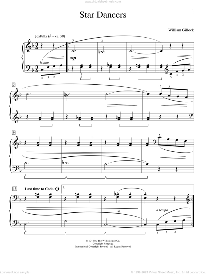 Star Dancers sheet music for piano solo (elementary) by William Gillock, beginner piano (elementary)