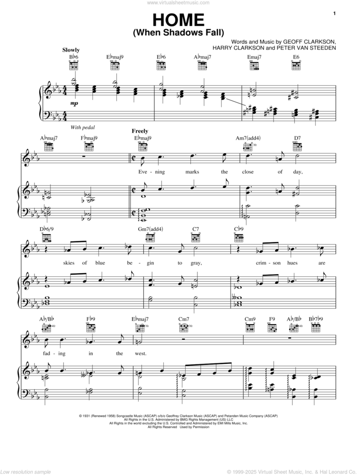 Home (When Shadows Fall) sheet music for voice, piano or guitar by Paul McCartney, Geoff Clarkson, Harry Clarkson and Peter Van Steeden, intermediate skill level