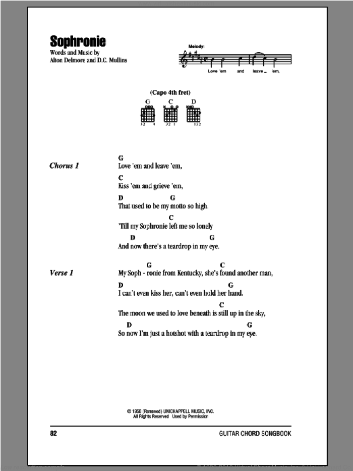 Sophronie sheet music for guitar (chords) by D.C. Mullins and Alton Delmore, intermediate skill level