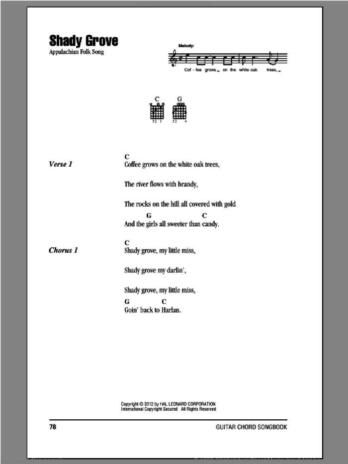 Shady Grove sheet music for guitar (chords) by Appalachian Folk Song, intermediate skill level