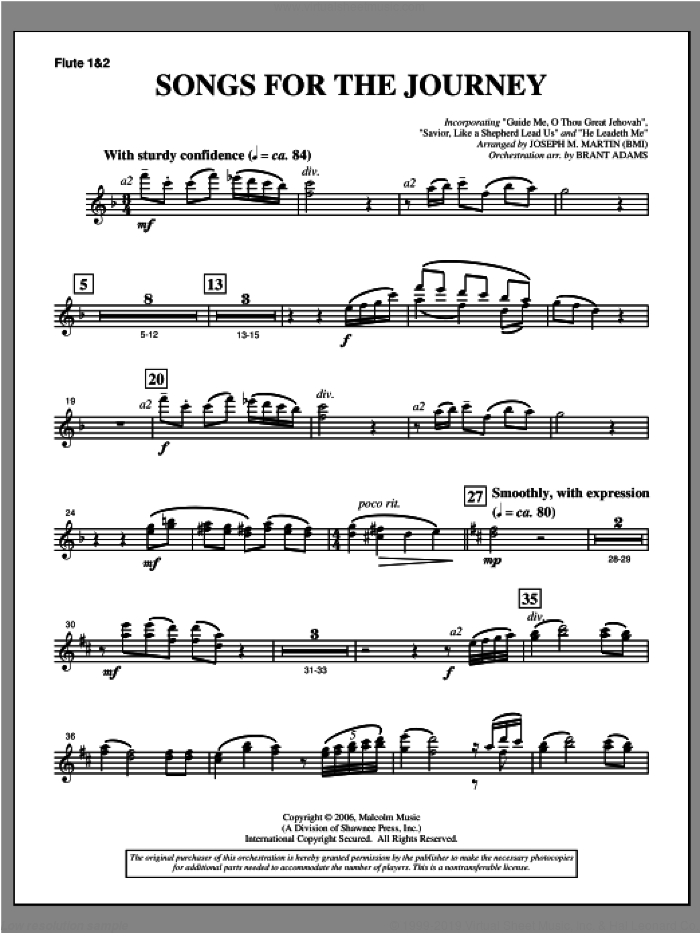 Songs For The Journey (from 'Footprints In The Sand') sheet music for orchestra/band (flute 1 and 2) by Joseph M. Martin, intermediate skill level