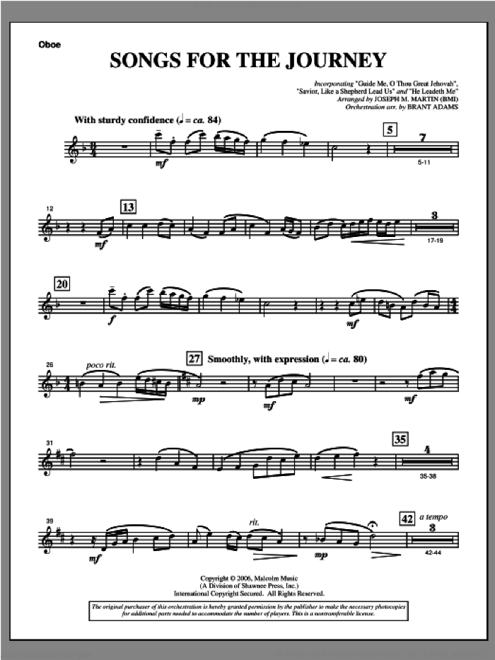 Songs For The Journey (from 'Footprints In The Sand') sheet music for orchestra/band (oboe) by Joseph M. Martin, intermediate skill level