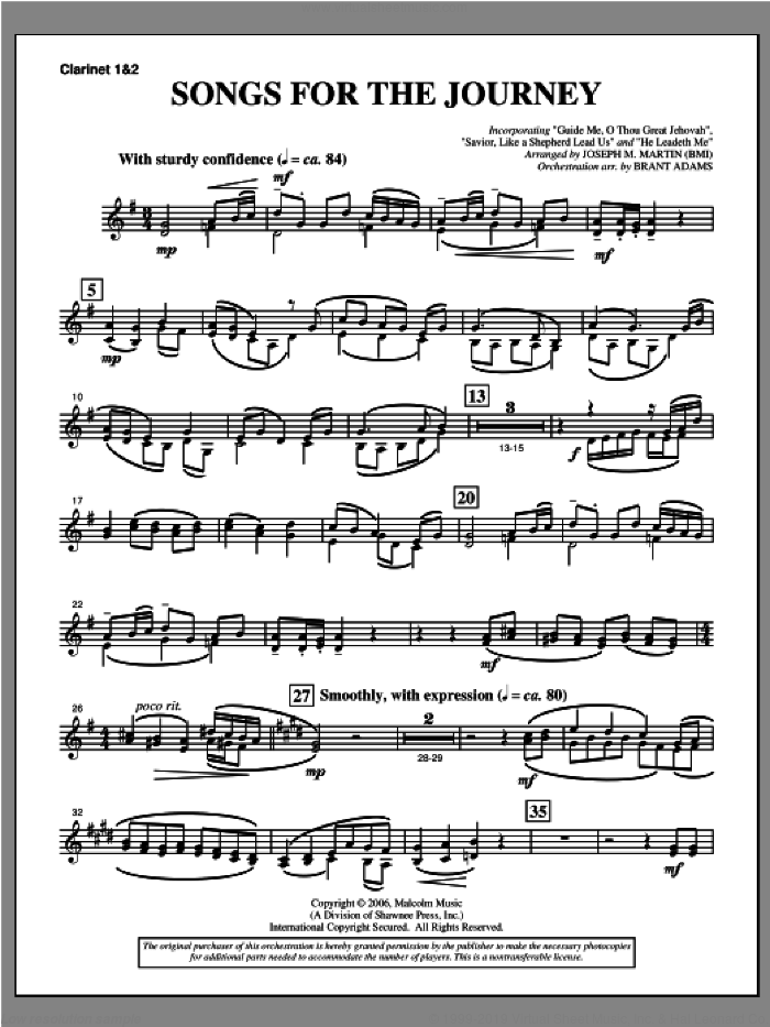 Songs For The Journey (from 'Footprints In The Sand') sheet music for orchestra/band (Bb clarinet 1,2) by Joseph M. Martin, intermediate skill level