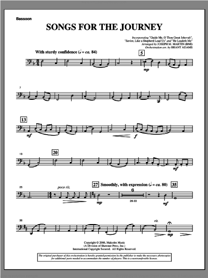 Songs For The Journey (from 'Footprints In The Sand') sheet music for orchestra/band (bassoon) by Joseph M. Martin, intermediate skill level
