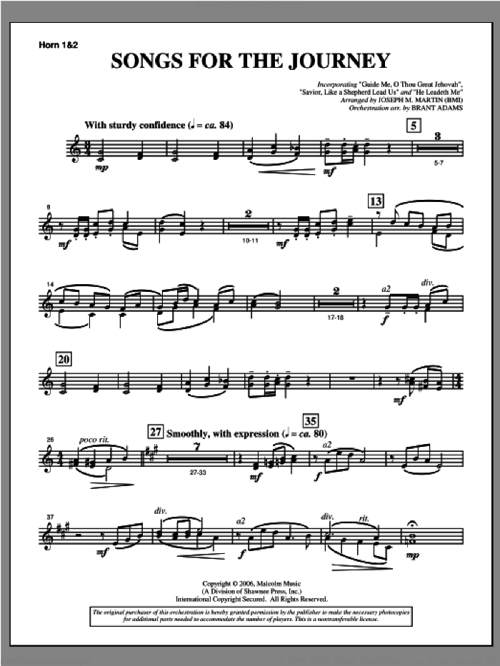 Songs For The Journey (from 'Footprints In The Sand') sheet music for orchestra/band (f horn 1,2) by Joseph M. Martin, intermediate skill level