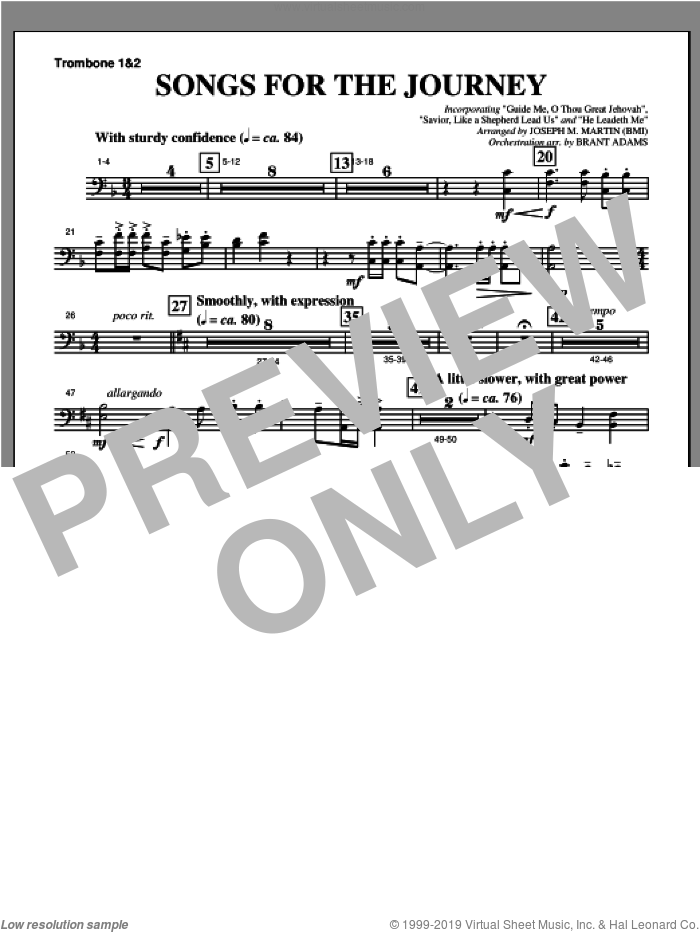Songs For The Journey (from 'Footprints In The Sand') sheet music for orchestra/band (trombone 1 and 2) by Joseph M. Martin, intermediate skill level